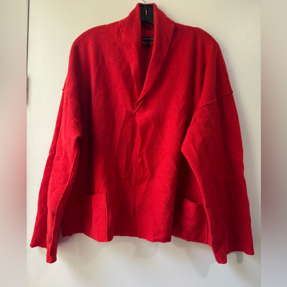 Eileen Fisher Lightweight Boiled Wool Kimono Sweater Jacket Cardigan Sz S
